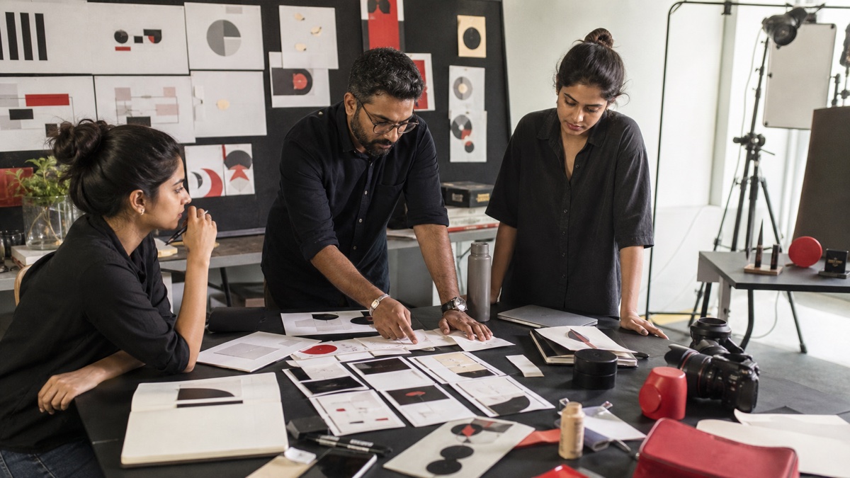 Advertising creative strategy workspace and campaign concepts